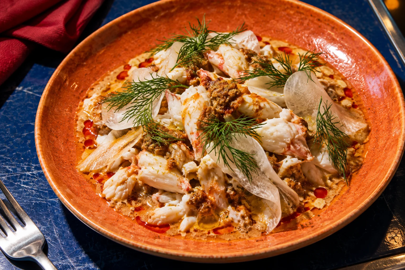 Dressed crab with blood orange and chilli oil