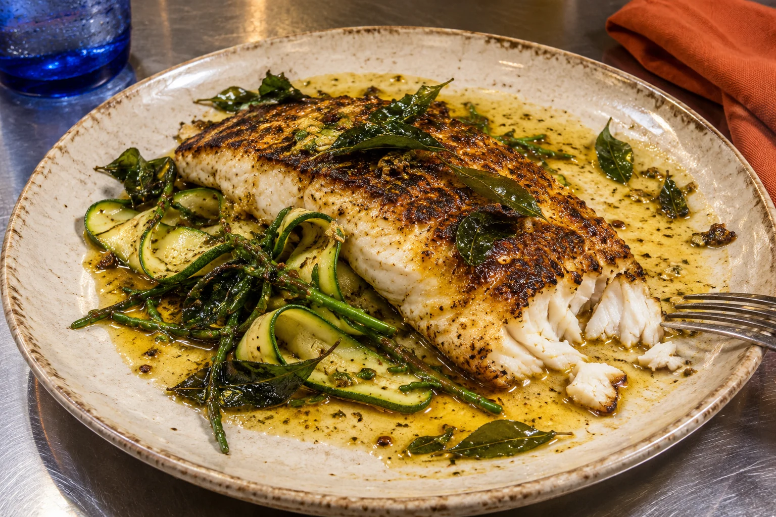 Turbot with smoked mussel butter and sea vegetables
