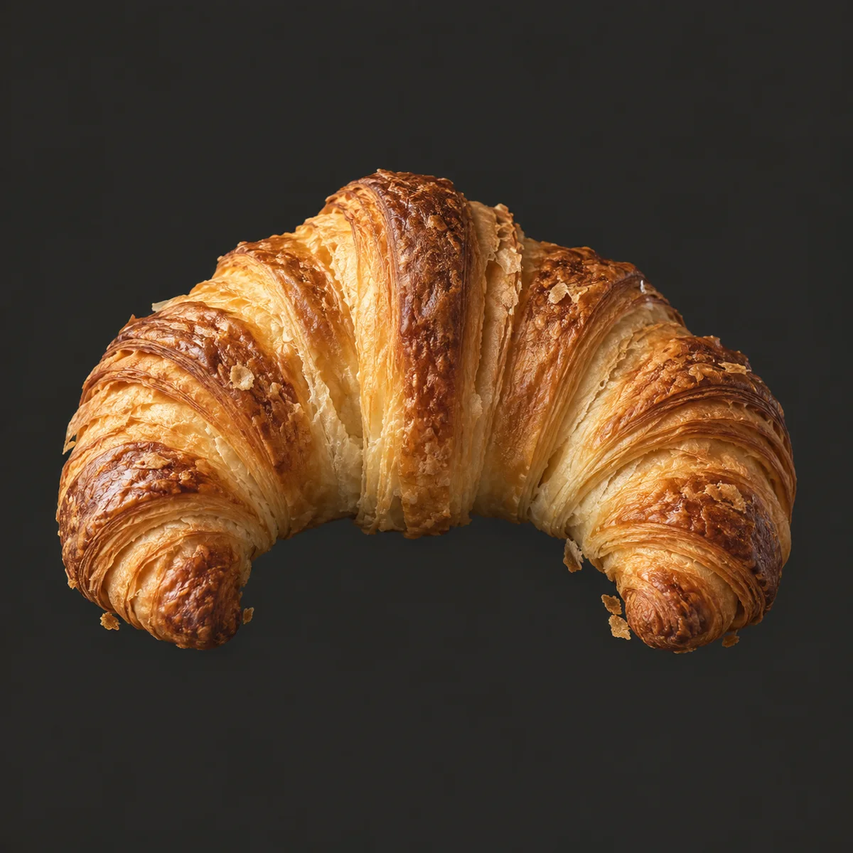 A golden croissant with crisp, delicate layers