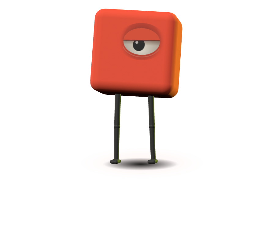 UpOnUp’s coral Full Stop character, ready to make an introduction