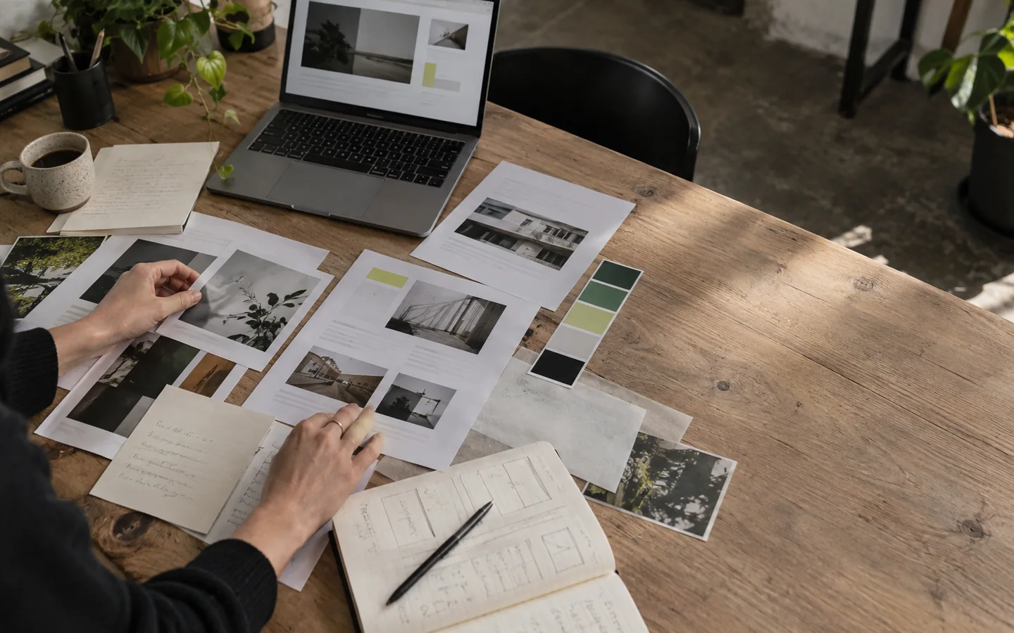 Website layout work arranged beside content notes and image references